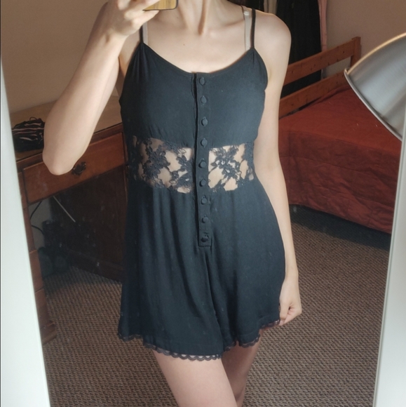 Topshop Black Lace Panel Flowy Dress Romper